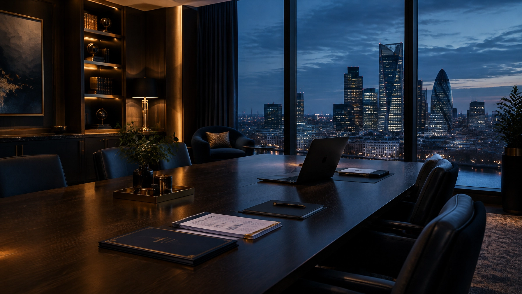 Offshore advisory office interior overlooking the city